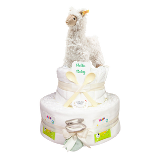 Windeltorte 3 Etagen Soft Cuddly Friends Leandro Lama beige Neutrale Windeltorten Jasmico by Windeltortenfee