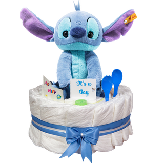 Windeltorte Soft Cuddly Friends Disney Originals Stitch in blau Windeltorten für Jungs Jasmico by Windeltortenfee
