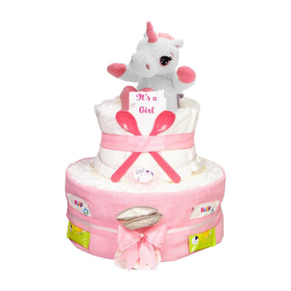 Windeltorte 3 Etagen Wärmekuscheltier Einhorn rosa Windeltorten für Mädchen Jasmico by Windeltortenfee