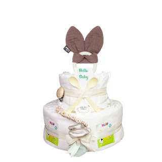 Windeltorte 3 Etagen Jollein Beißring Silikon Bunny Ears - Storm Grey Neutrale Windeltorten Jasmico by Windeltortenfee