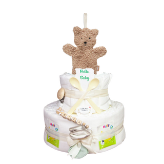 Windeltorte 3 Etagen Jollein Schmusetuch - Teddy Bear - Biscuit Neutrale Windeltorten Jasmico by Windeltortenfee
