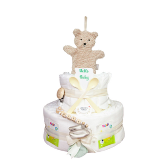 Windeltorte 3 Etagen Jollein Schmusetuch - Teddy Bear - Nature Neutrale Windeltorten Jasmico by Windeltortenfee