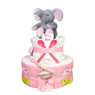 Windeltorte 3 Etagen Wärmekuscheltier Elefant rosa Windeltorten für Mädchen Jasmico by Windeltortenfee