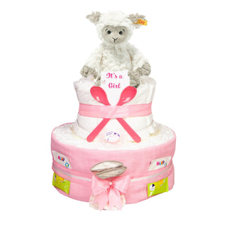 Windeltorte 3 Etagen Soft Cuddly Friends Lita Lamm in rosa Windeltorten für Mädchen Jasmico by Windeltortenfee