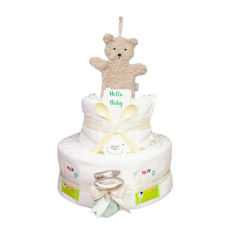 Windeltorte 3 Etagen Jollein Schmusetuch - Teddy Bear - Nature Neutrale Windeltorten Jasmico by Windeltortenfee