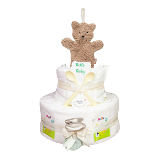 Windeltorte 3 Etagen Jollein Schmusetuch - Teddy Bear - Biscuit Neutrale Windeltorten Jasmico by Windeltortenfee