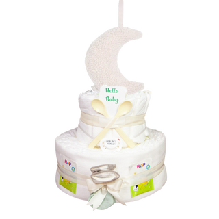 Windeltorte 3 Etagen Jollein Spieluhr - Moon - Nougat Neutrale Windeltorten Jasmico by Windeltortenfee