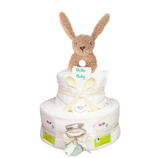 Windeltorte 3 Etagen Jollein Rassel Bunny - Biscuit Neutrale Windeltorten Jasmico by Windeltortenfee