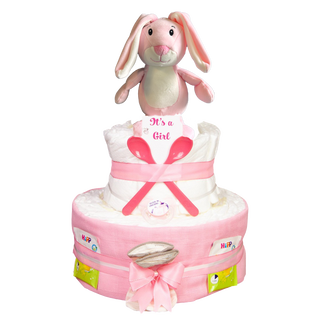 Windeltorte 3 Etagen kleiner Hase in rosa Windeltorten für Mädchen Jasmico by Windeltortenfee