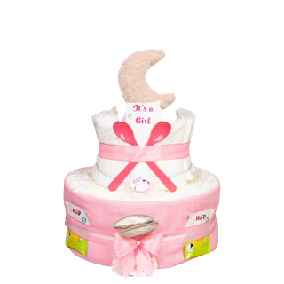 Windeltorte 3 Etagen Jollein Rassel Moon - Pale Pink Windeltorten für Mädchen Jasmico by Windeltortenfee
