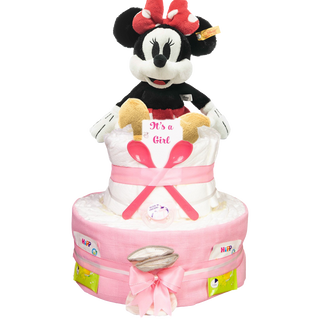 Windeltorte 3 Etagen Soft Cuddly Friends Disney Minnie Maus in rosa Windeltorten für Mädchen Jasmico by Windeltortenfee