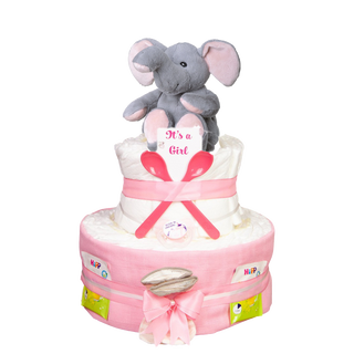 Windeltorte 3 Etagen Wärmekuscheltier Elefant rosa Windeltorten für Mädchen Jasmico by Windeltortenfee