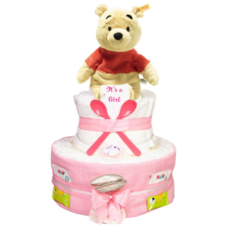 Windeltorte 3 Etagen Soft Cuddly Friends Disney Winnie Puuh in rosa Windeltorten für Mädchen Jasmico by Windeltortenfee