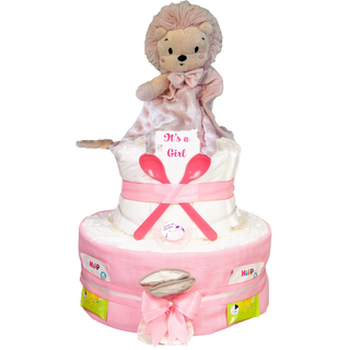 Windeltorte 3 Etagen Interbaby Igel Schmusetuch in rosa Windeltorten für Mädchen Jasmico by Windeltortenfee