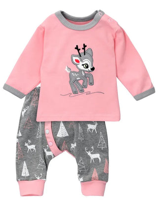 Baby Set Rentier 2tlg. in rosa/grau Set Langarm-Shirt und Hose Jasmico   