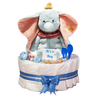 Windeltorte Steiff Soft Cuddly Friends Disney Dumbo in blau Windeltorten für Jungs Jasmico by Windeltortenfee