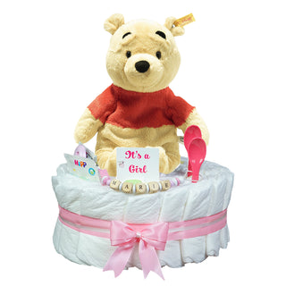 Windeltorte Steiff Soft Cuddly Friends Disney Winnie Puuh in rosa Windeltorten für Mädchen Jasmico by Windeltortenfee