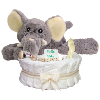 Windeltorte Welliebellie Wärmekuscheltier Elefant beige Neutrale Windeltorten Jasmico by Windeltortenfee