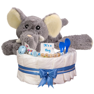 Windeltorte Welliebellie Wärmekuscheltier Elefant blau Windeltorten für Jungs Jasmico by Windeltortenfee