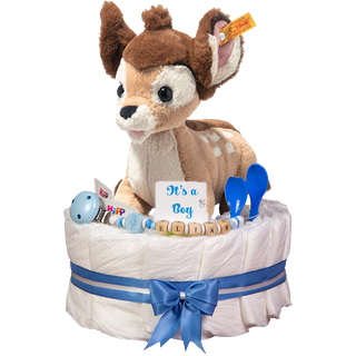 Windeltorte Steiff Disney Originals Bambi in blau Windeltorten für Jungs Jasmico by Windeltortenfee