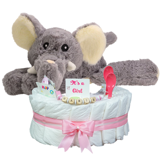 Windeltorte Welliebellie Wärmekuscheltier Elefant rosa Windeltorten für Mädchen Jasmico by Windeltortenfee