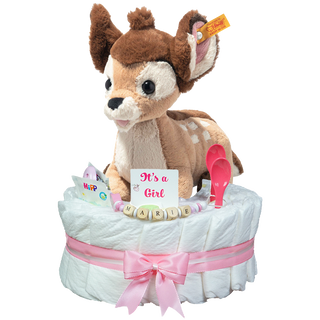 Windeltorte Steiff Disney Originals Bambi in rosa Windeltorten für Mädchen Jasmico by Windeltortenfee