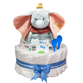 Windeltorte Steiff Soft Cuddly Friends Disney Dumbo in blau Windeltorten für Jungs Jasmico by Windeltortenfee