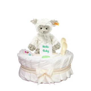 Windeltorte Steiff Soft Cuddly Friends Lita Lamm in beige Neutrale Windeltorten Jasmico by Windeltortenfee