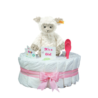 Windeltorte Steiff Soft Cuddly Friends Lita Lamm in rosa Windeltorten für Mädchen Jasmico by Windeltortenfee