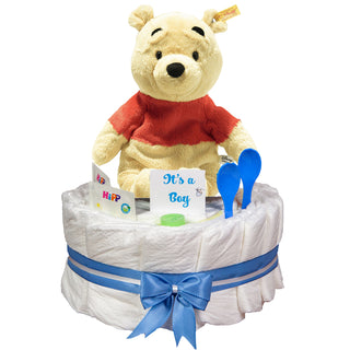 Windeltorte Steiff Soft Cuddly Friends Disney Winnie Puuh in blau Windeltorten für Jungs Jasmico by Windeltortenfee