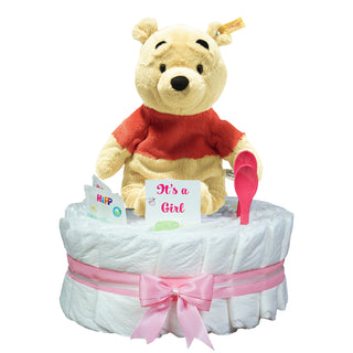 Windeltorte Steiff Soft Cuddly Friends Disney Winnie Puuh in rosa Windeltorten für Mädchen Jasmico by Windeltortenfee