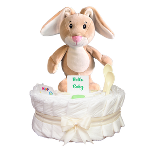 Windeltorte kleiner Hase in beige Neutrale Windeltorten Jasmico by Windeltortenfee