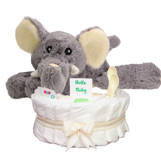 Windeltorte Welliebellie Wärmekuscheltier Elefant beige Neutrale Windeltorten Jasmico by Windeltortenfee