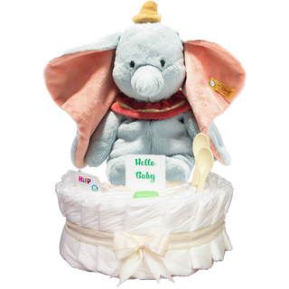 Windeltorte Steiff Soft Cuddly Friends Disney Dumbo in beige Neutrale Windeltorten Jasmico by Windeltortenfee