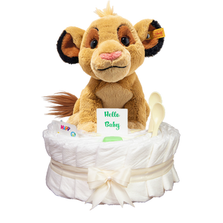 Windeltorte Steiff Soft Cuddly Friends Disney Simba in beige Neutrale Windeltorten Jasmico by Windeltortenfee