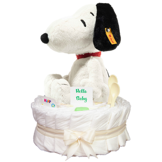 Windeltorte Steiff Soft Cuddly Friends Snoopy in beige Neutrale Windeltorten Jasmico by Windeltortenfee