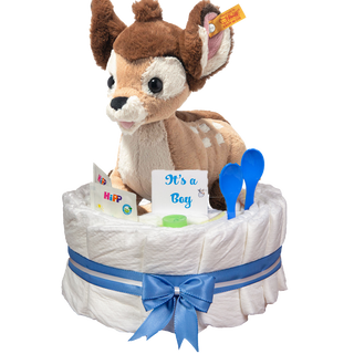 Windeltorte Steiff Disney Originals Bambi in blau Windeltorten für Jungs Jasmico by Windeltortenfee