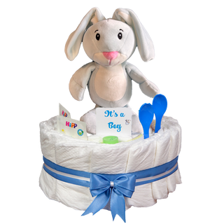 Windeltorte kleiner Hase in blau Windeltorten für Jungs Jasmico by Windeltortenfee