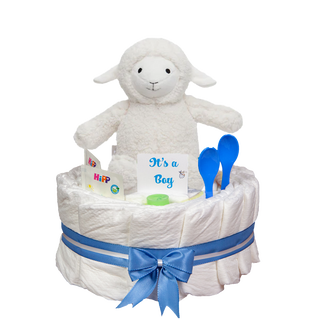 Windeltorte Jollein Kuscheltier Lamm in blau Windeltorten für Jungs Jasmico by Windeltortenfee