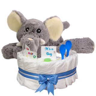 Windeltorte Welliebellie Wärmekuscheltier Elefant blau Windeltorten für Jungs Jasmico by Windeltortenfee