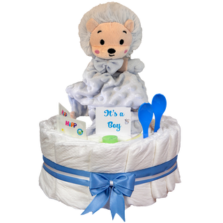 Windeltorte Igel Schmusetuch in blau Windeltorten für Jungs Jasmico by Windeltortenfee