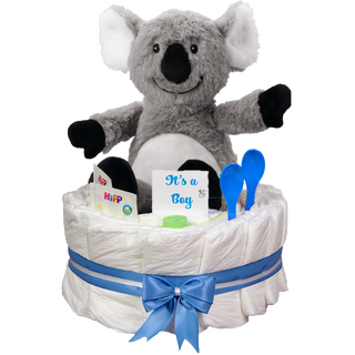 Windeltorte Welliebellie Wärmekuscheltier Koala blau Windeltorten für Jungs Jasmico by Windeltortenfee