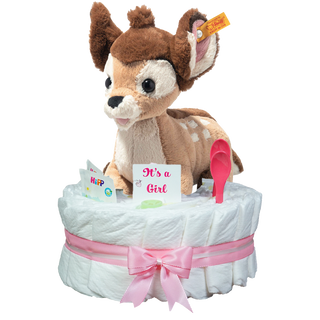 Windeltorte Steiff Disney Originals Bambi in rosa Windeltorten für Mädchen Jasmico by Windeltortenfee