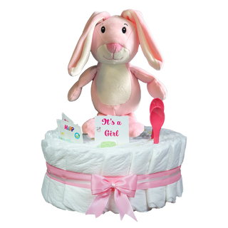 Windeltorte kleiner Hase in rosa Windeltorten für Mädchen Jasmico by Windeltortenfee