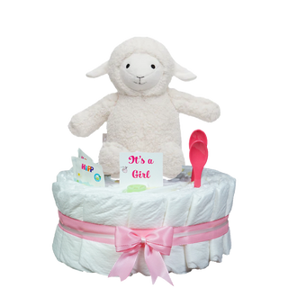 Windeltorte Jollein Kuscheltier Lamm in rosa Windeltorten für Mädchen Jasmico by Windeltortenfee