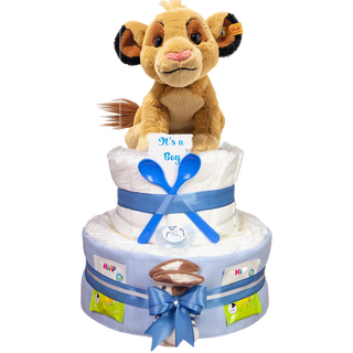 Windeltorte 3 Etagen Soft Cuddly Friends Disney Simba in blau Windeltorten für Jungs Jasmico by Windeltortenfee