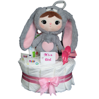 Windeltorte Metoo Hase grau/rosa Windeltorten für Mädchen Jasmico by Windeltortenfee