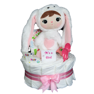 Windeltorte Metoo Hase weiss/rosa Windeltorten für Mädchen Jasmico by Windeltortenfee
