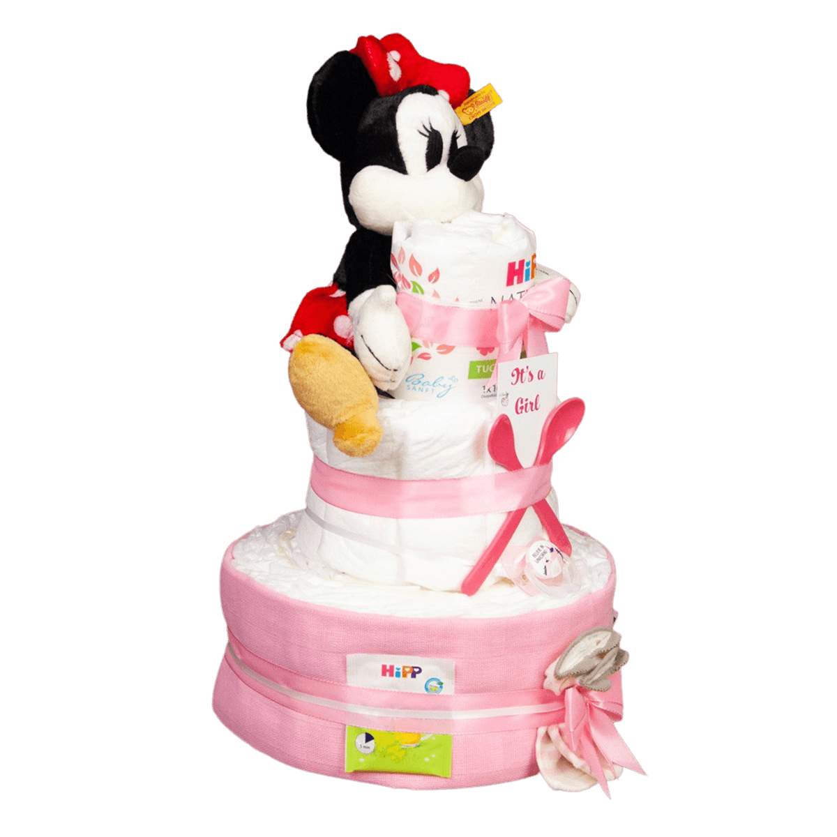 Süße Windeltorte für Mädchen mit Minnie Mouse Design - Jetzt bestellen